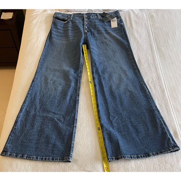 RLL Ralph Lauren Comfort Stretch Embroidered Mens Jeans Blue 33 High Rise Flare